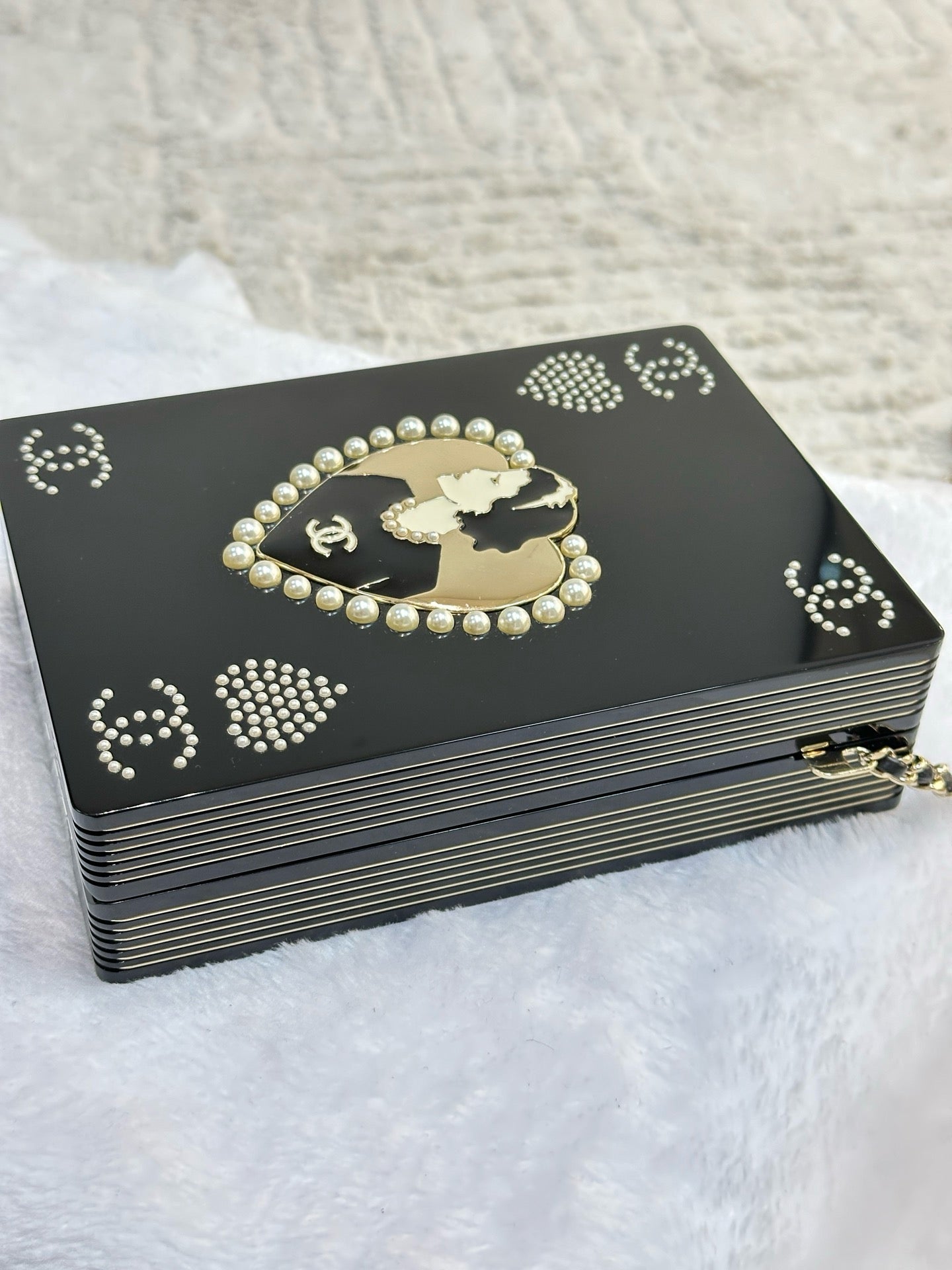 Chanel Plexiglass Pearl Playing Card Casino Minaudiere Clutch Black GHW