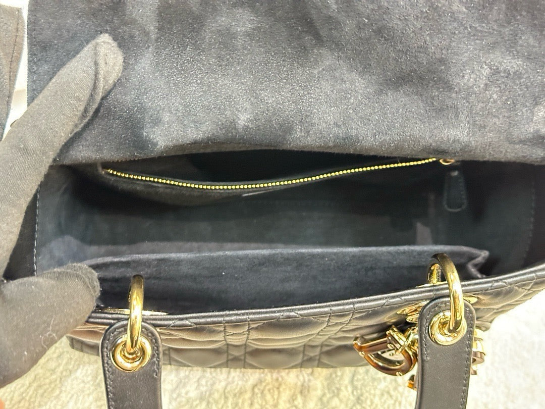 Christian Dior Lambskin Cannage Medium Lady Dior Black GHW