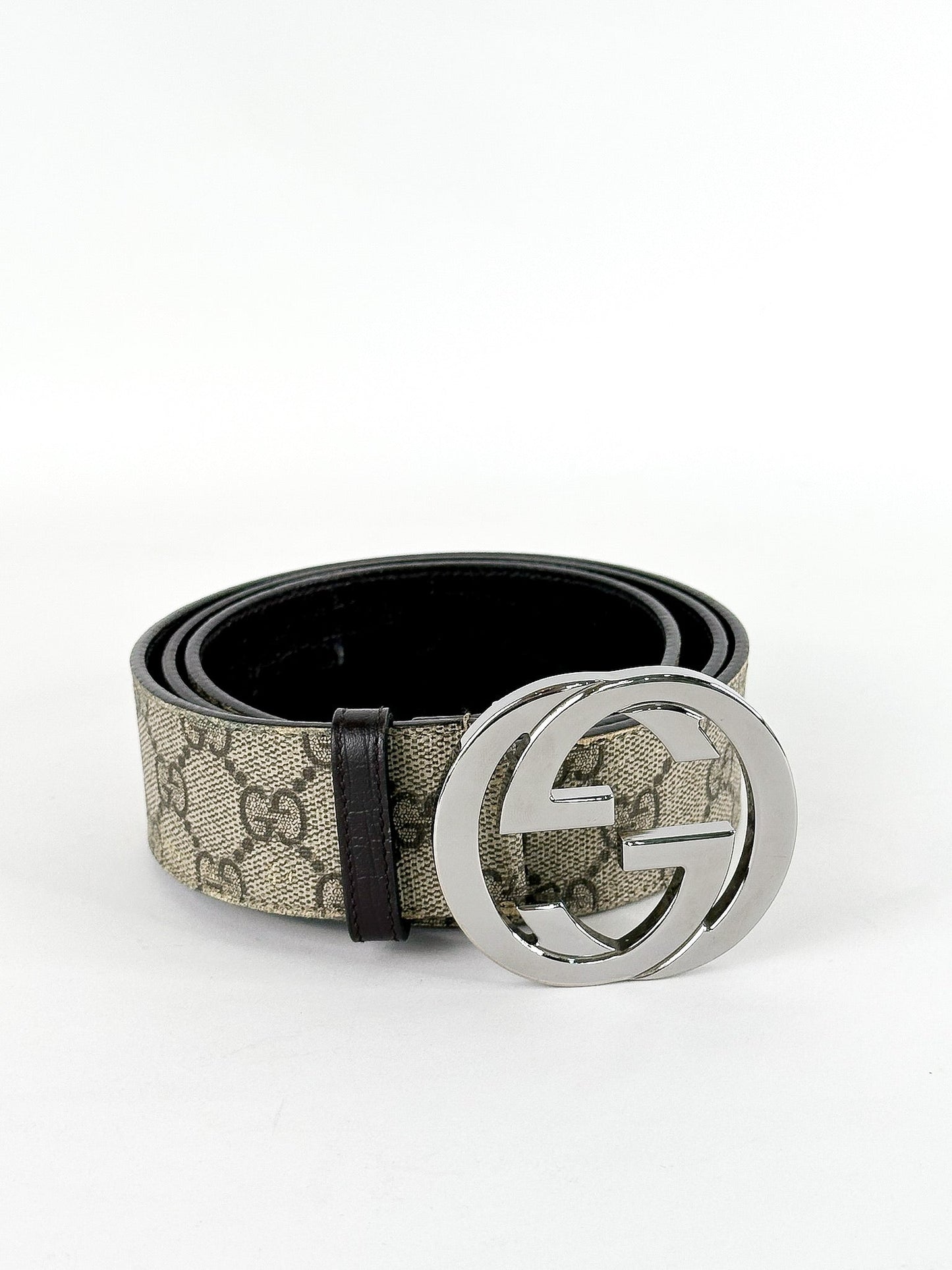 Gucci Beige GG Supreme Canvas Interlocking G Buckle Belt