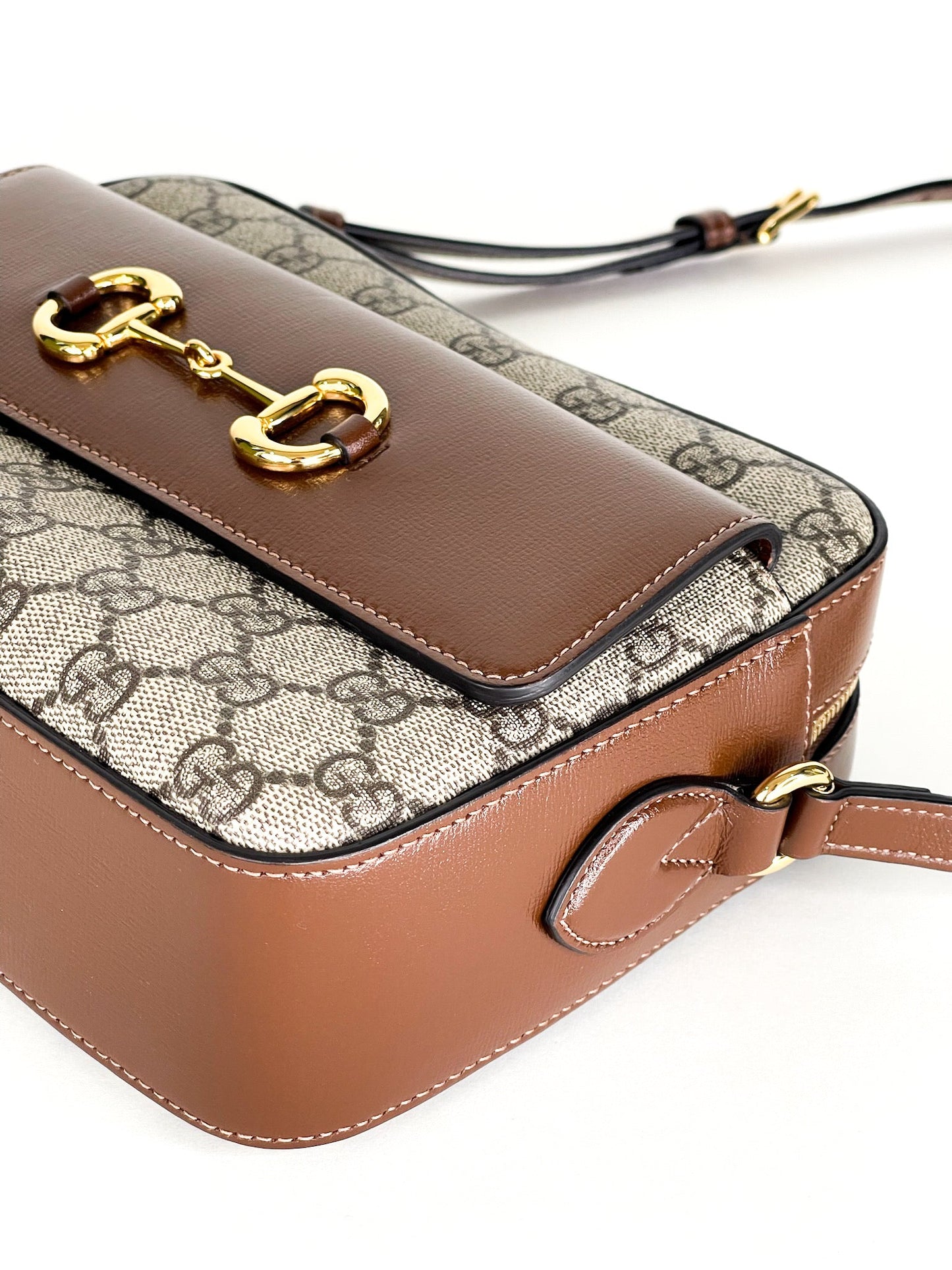 Gucci  Small Horsebit Beige/Brown GG Supreme Canvas and Leather Shoulder Bag