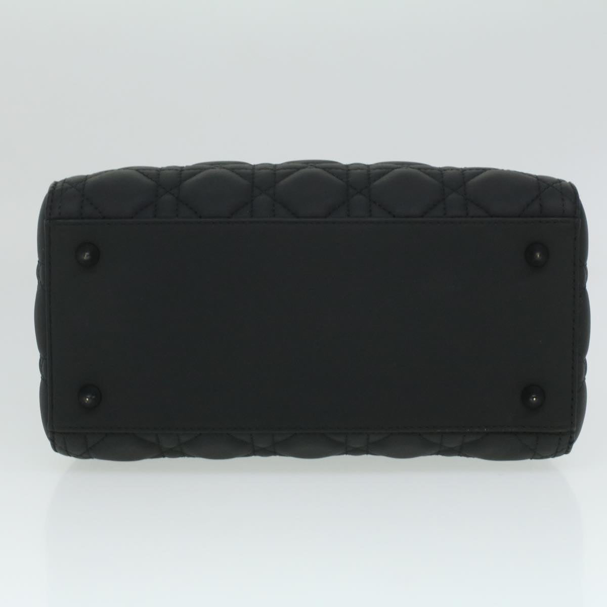 CHRISTIAN DIOR Canage Lady Dior Hand Bag Calfskin Black M0566SLOI Auth 36776A