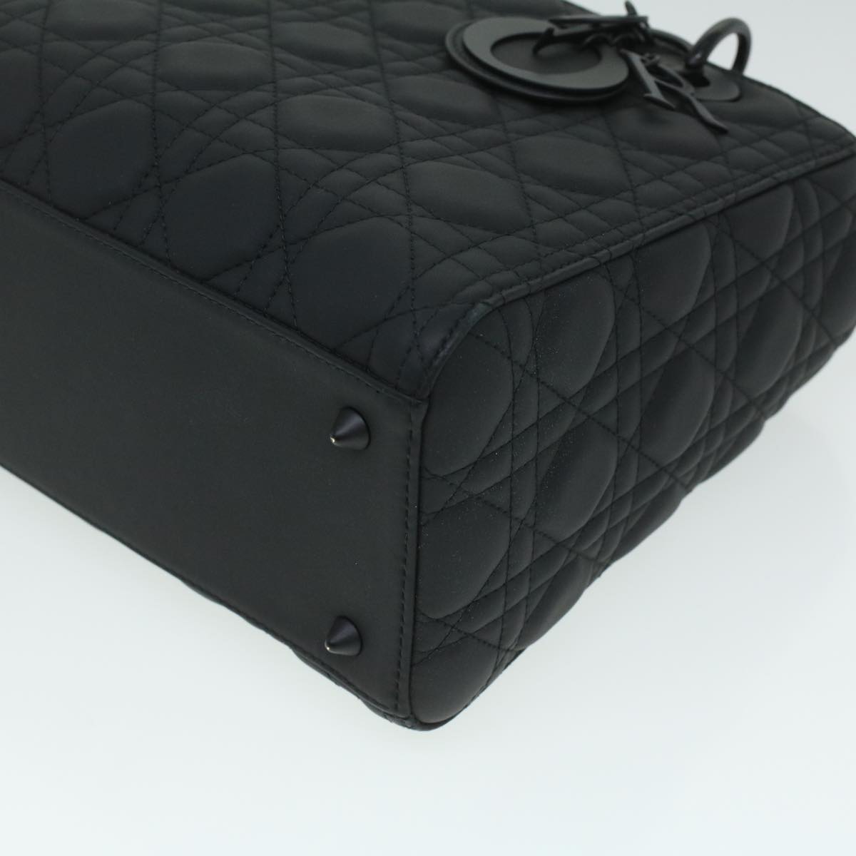 CHRISTIAN DIOR Canage Lady Dior Hand Bag Calfskin Black M0566SLOI Auth 36776A