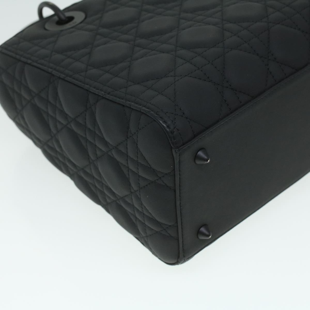 CHRISTIAN DIOR Canage Lady Dior Hand Bag Calfskin Black M0566SLOI Auth 36776A