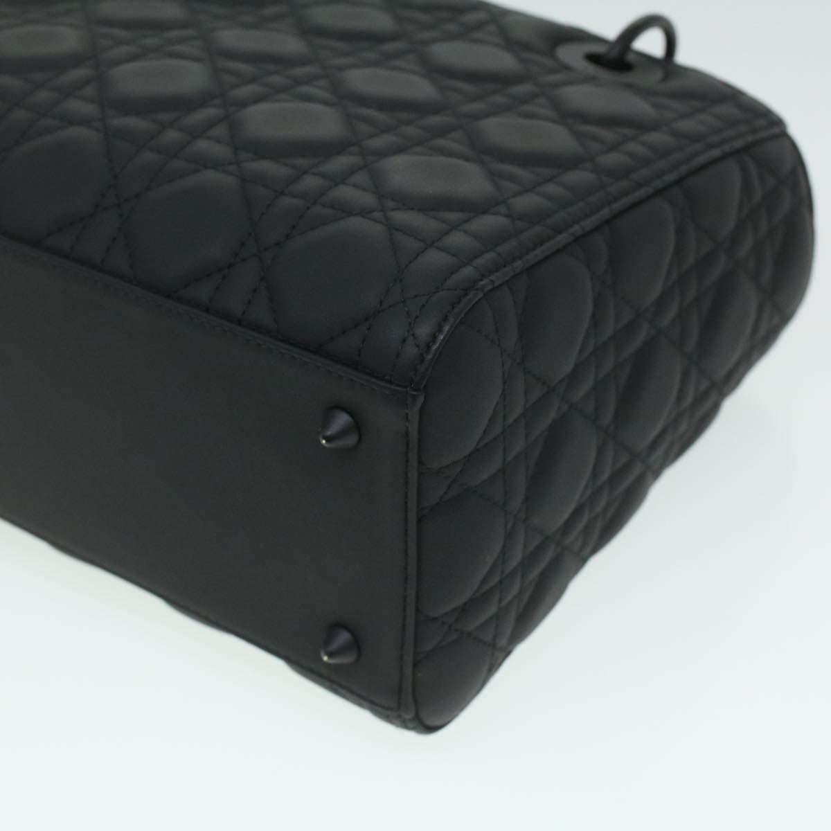 CHRISTIAN DIOR Canage Lady Dior Hand Bag Calfskin Black M0566SLOI Auth 36776A