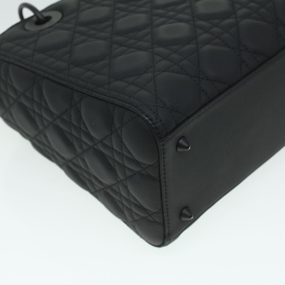 CHRISTIAN DIOR Canage Lady Dior Hand Bag Calfskin Black M0566SLOI Auth 36776A
