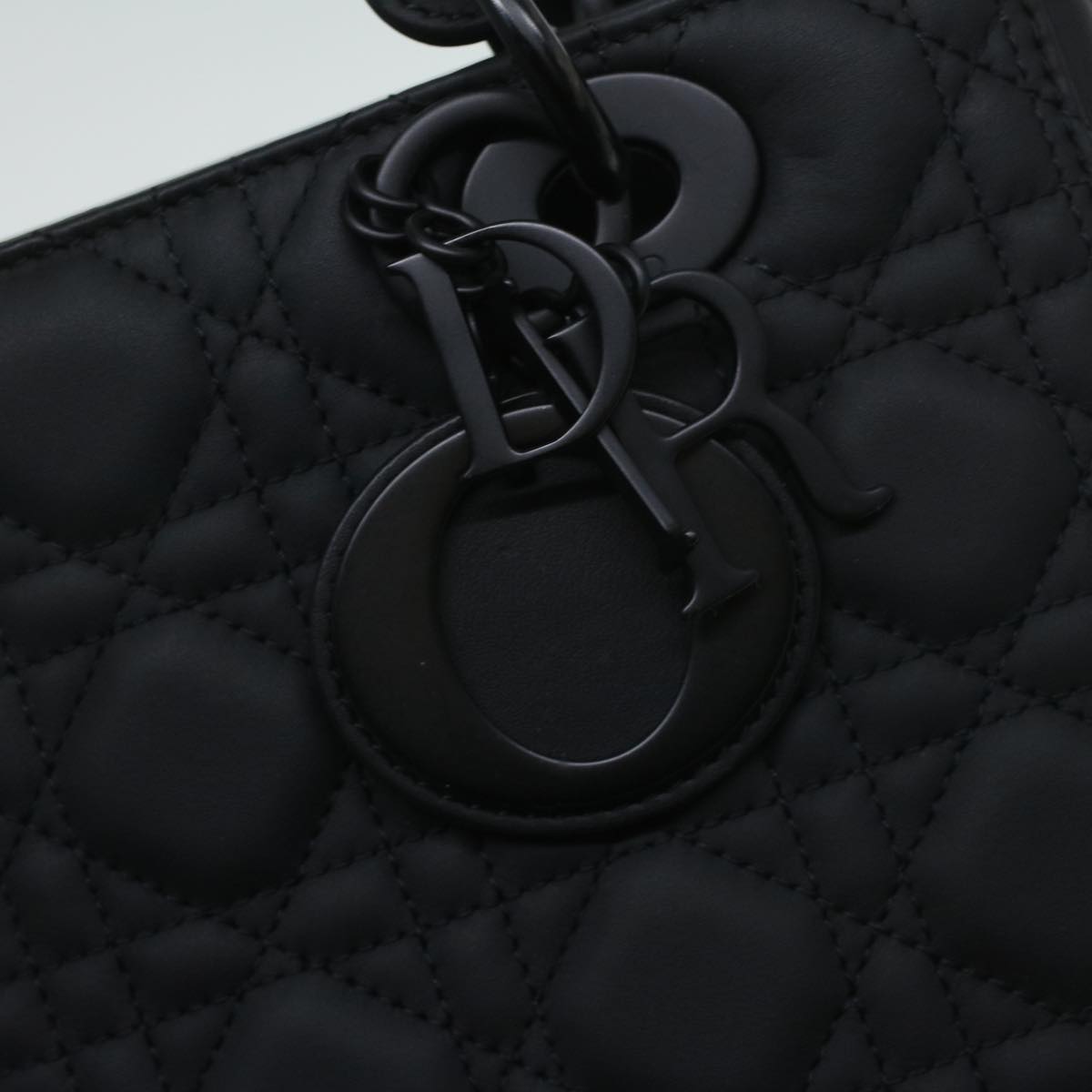 CHRISTIAN DIOR Canage Lady Dior Hand Bag Calfskin Black M0566SLOI Auth 36776A