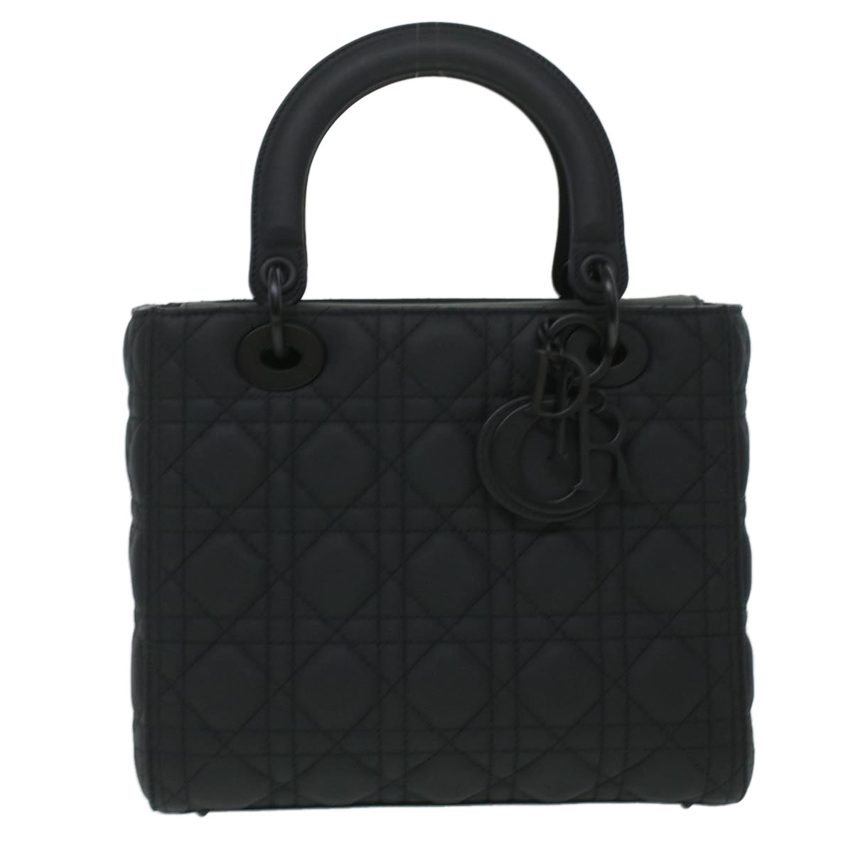 CHRISTIAN DIOR Canage Lady Dior Hand Bag Calfskin Black M0566SLOI Auth 36776A