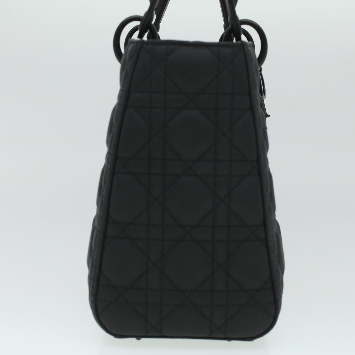 CHRISTIAN DIOR Canage Lady Dior Hand Bag Calfskin Black M0566SLOI Auth 36776A
