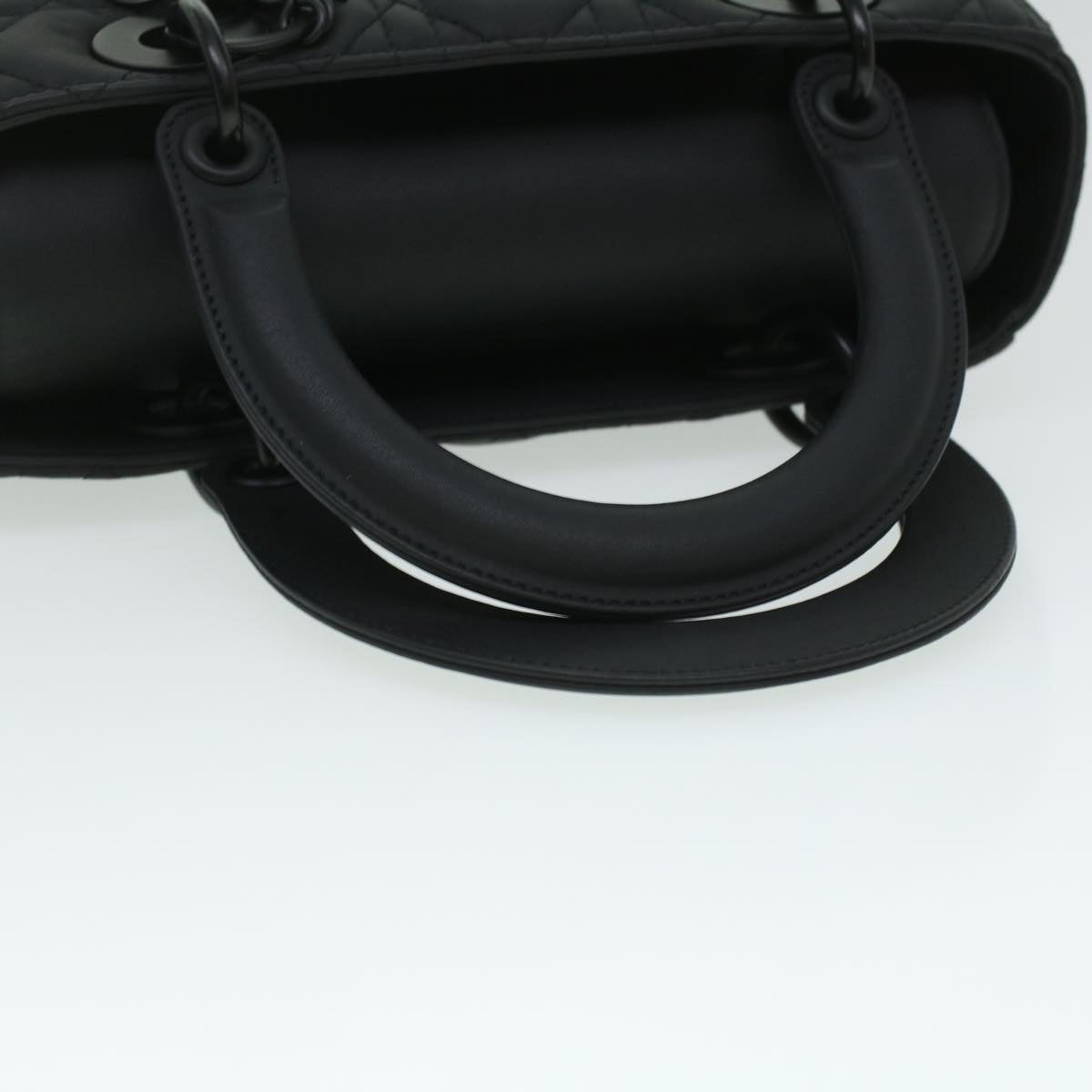 CHRISTIAN DIOR Canage Lady Dior Hand Bag Calfskin Black M0566SLOI Auth 36776A