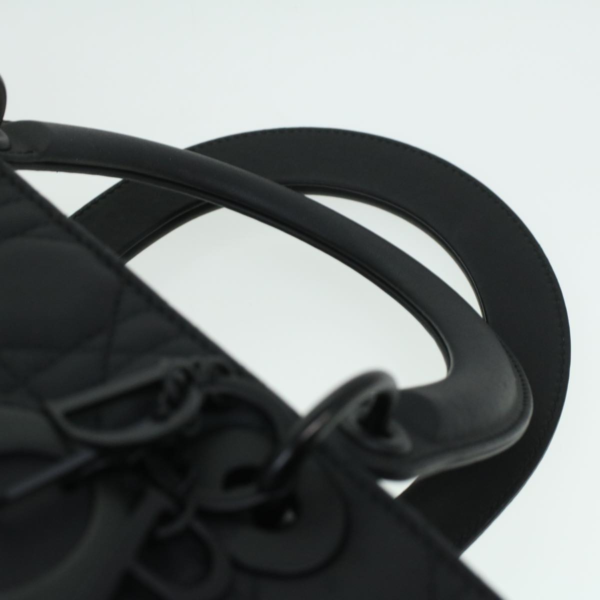 CHRISTIAN DIOR Canage Lady Dior Hand Bag Calfskin Black M0566SLOI Auth 36776A