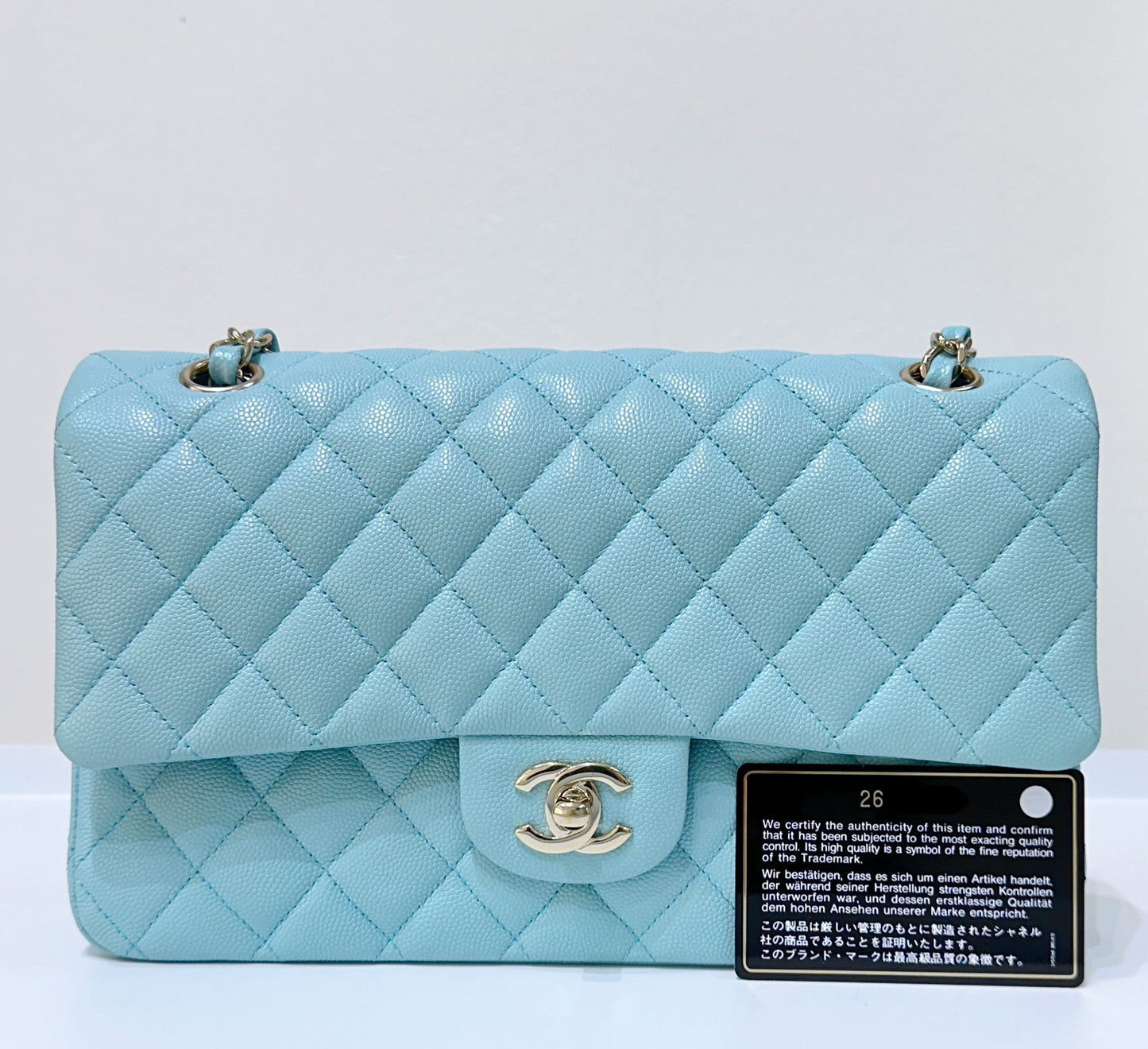 Tiffany Blue Caviar Quilted Classic Flap Medium LGHW