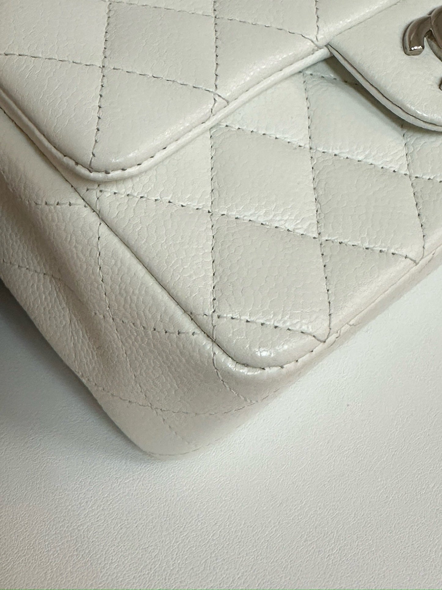 Chanel Mini Rectangular Caviar Classic White SHW 1877 holo card
