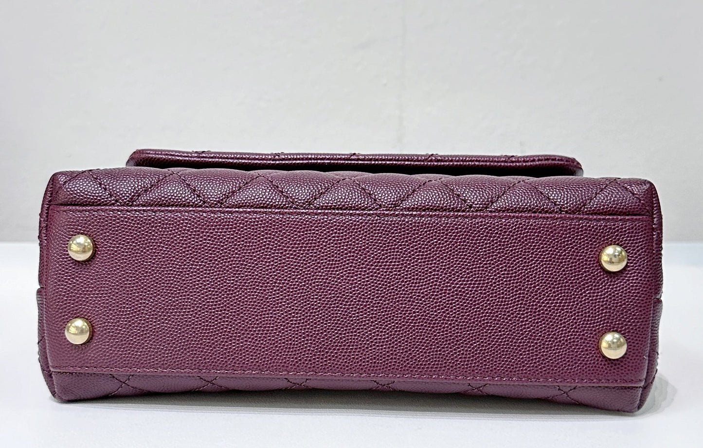 Chanel Small Coco Handle Elaphe Leather Handle Burgundy