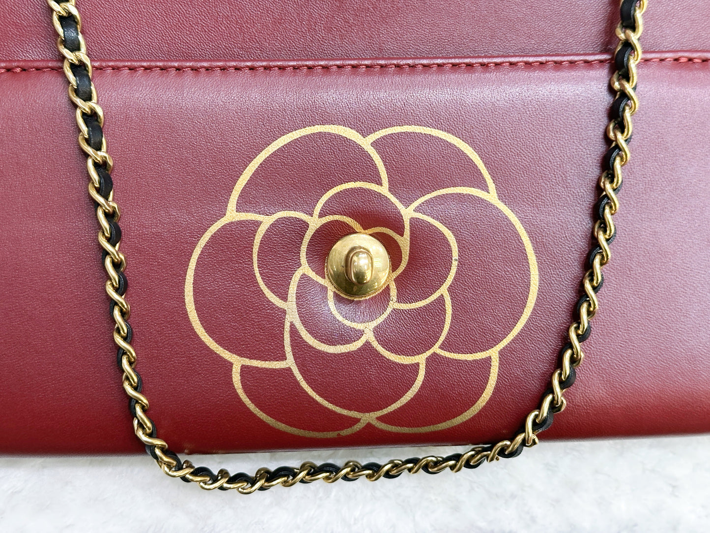 Chanel Pre-owned Classic Flap Gabrielle Brasserie Menu Clutch Burgundy and Black Lambskin Antique GHW 2163 holo card