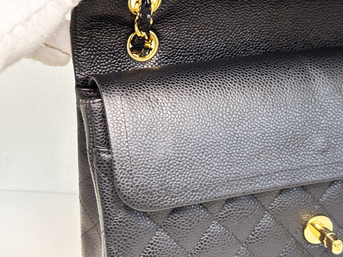 CHANEL Classic Double Flap Medium Shoulder Bag Black Caviar 24k GHW 1125 holo card