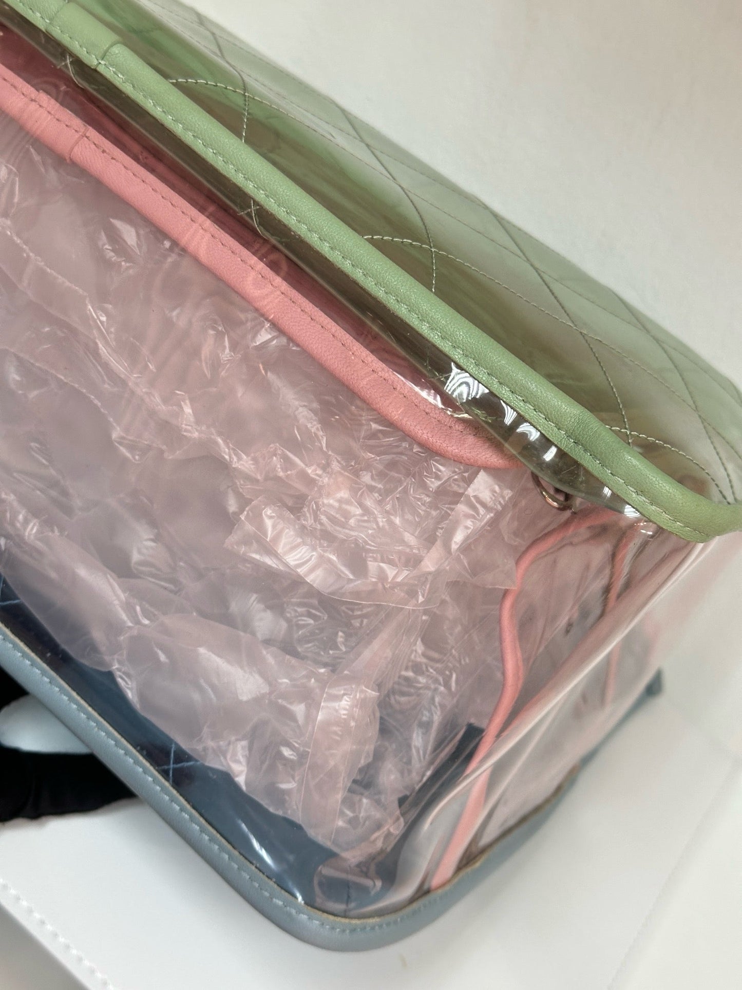Chanel Lambskin PVC Quilted Medium Coco Splash Shopping Bag Blue Green Pink 2562 holo card