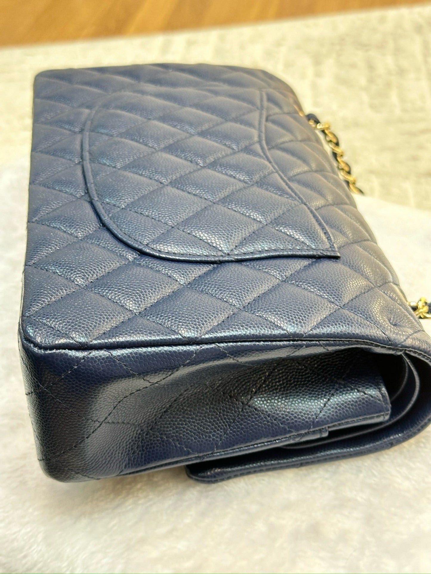 Chanel Medium Classic Caviar Double Flap Navy Blue Bag LGHW