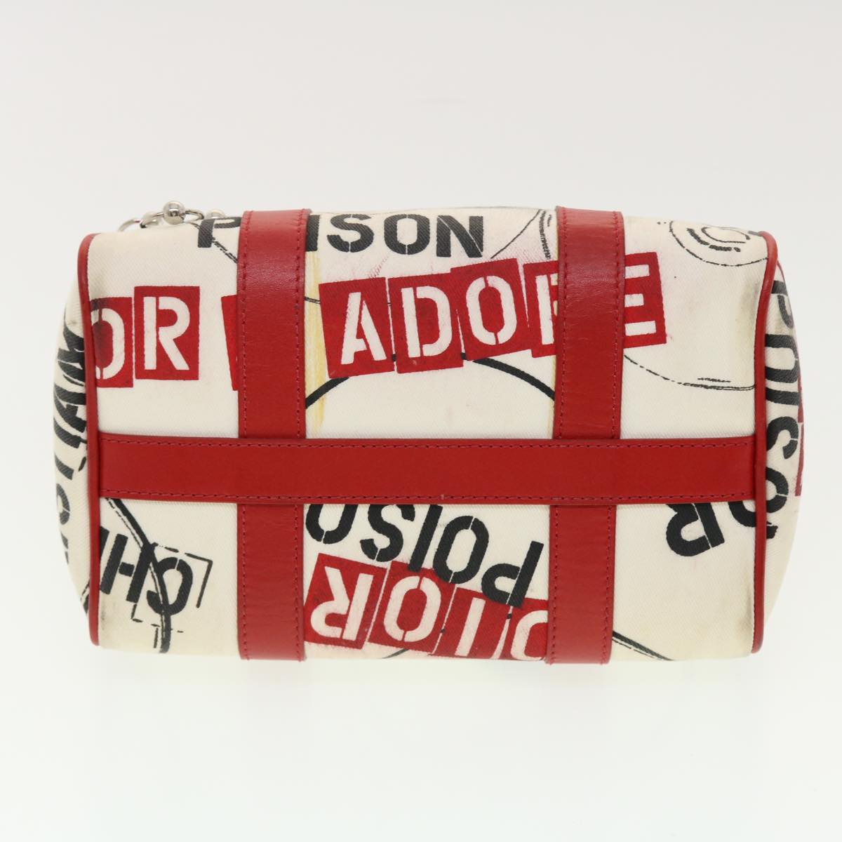 CHRISTIAN DIOR Hardcore Boston Bag Canvas White Red BO B 0024 Auth 39290
