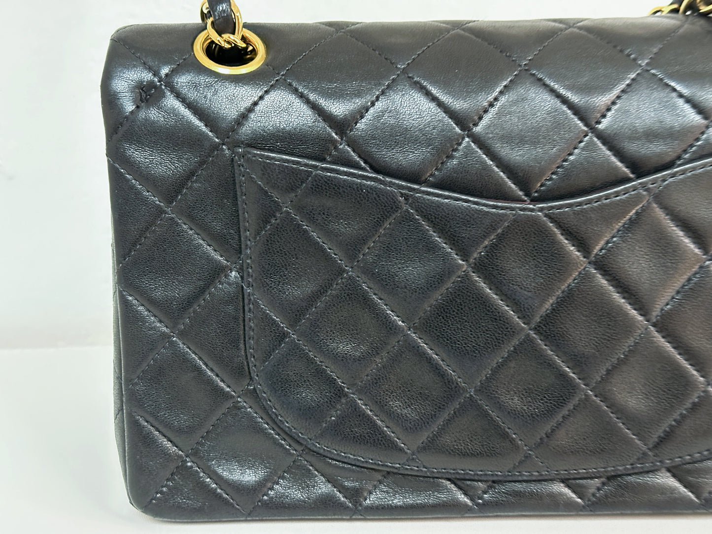 Chanel Vintage Black Quilted Lambskin Small Classic Double Flap Bag 4591 holo card