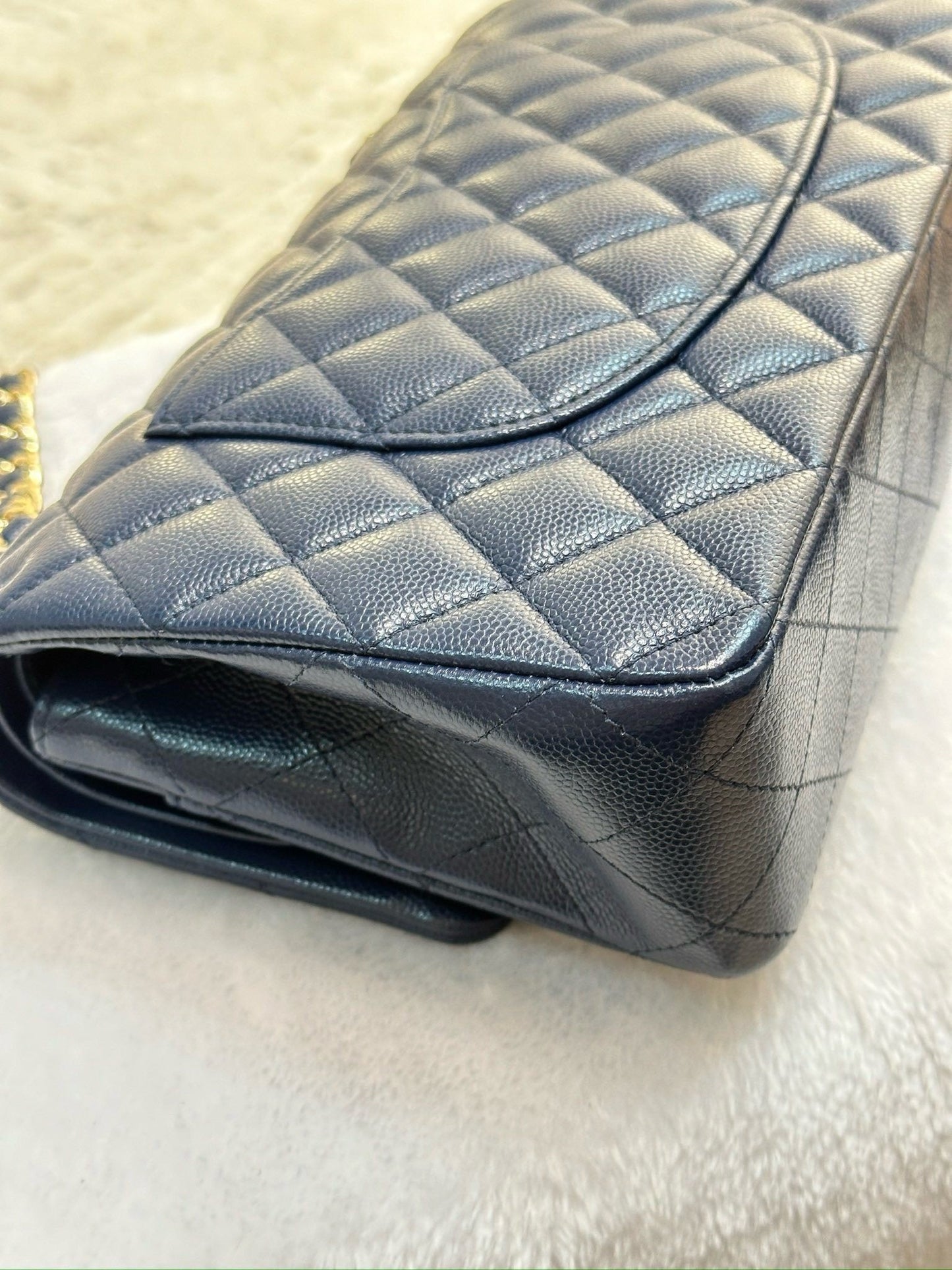 Chanel Medium Classic Caviar Double Flap Navy Blue Bag LGHW