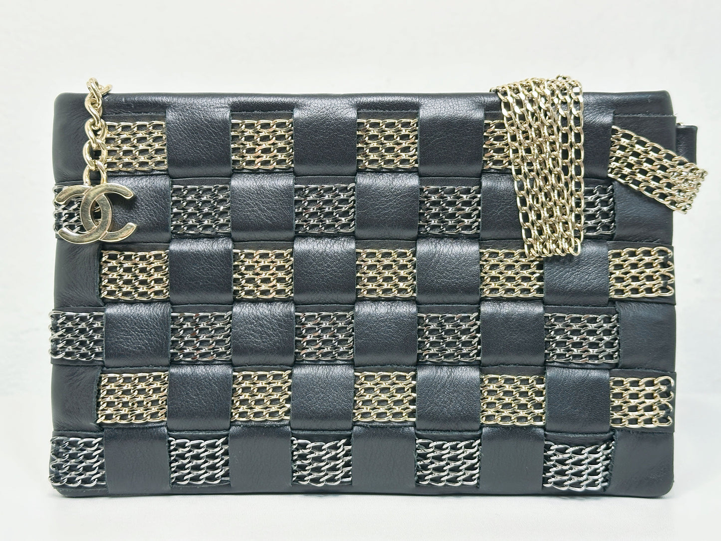 CHANEL VINTAGE WOVEN CLUTCH BAG EVENING 24K GHW 2006 24K GHW 1005 holo card