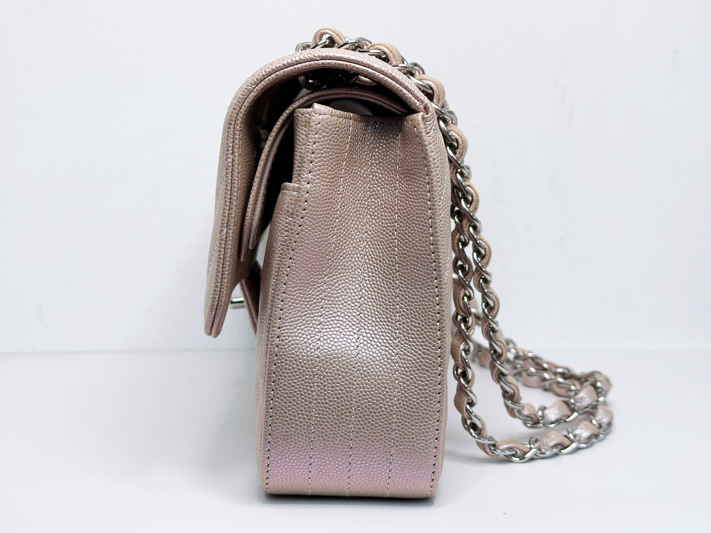 Chanel Medium Classic Chevron Caviar Double Flap Rose Gold SHW 24769 holo card