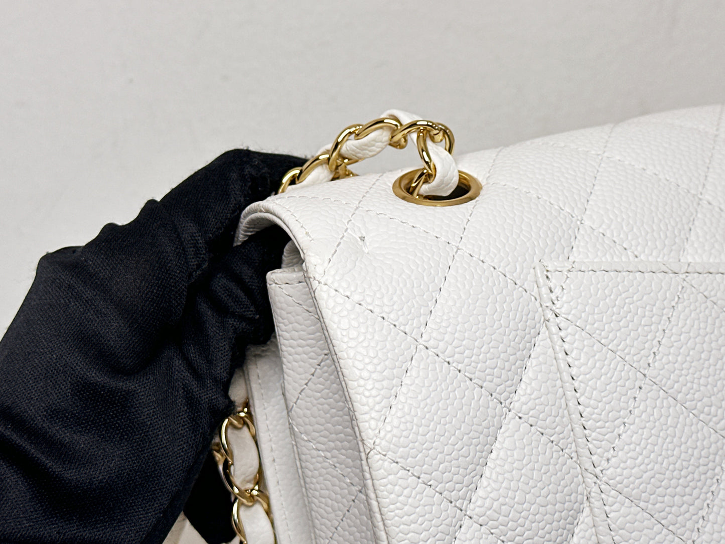 Chanel White Caviar Medium Classic Double Flap Bag 1350 holo card