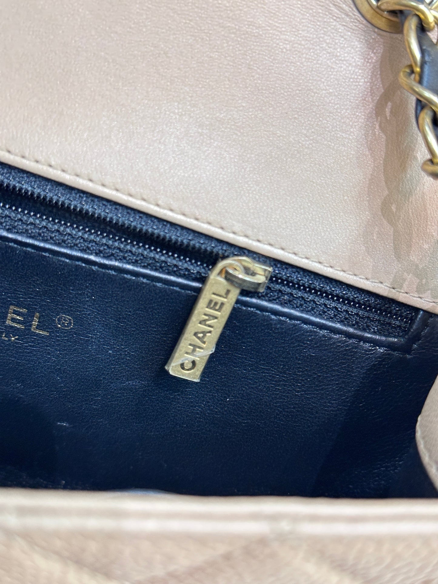 CHANEL Caviar Quilted Medium CC Filigree Flap Beige Black