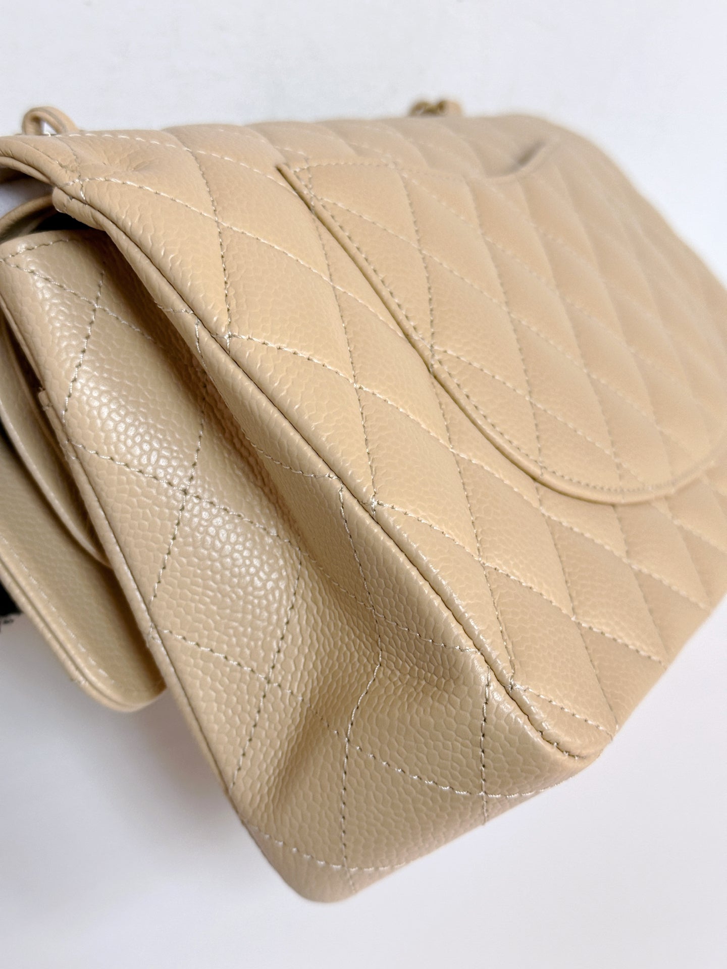 Chanel Medium Beige Classic Caviar Double Flap Bag GHW Microchip Singapore local Receipt