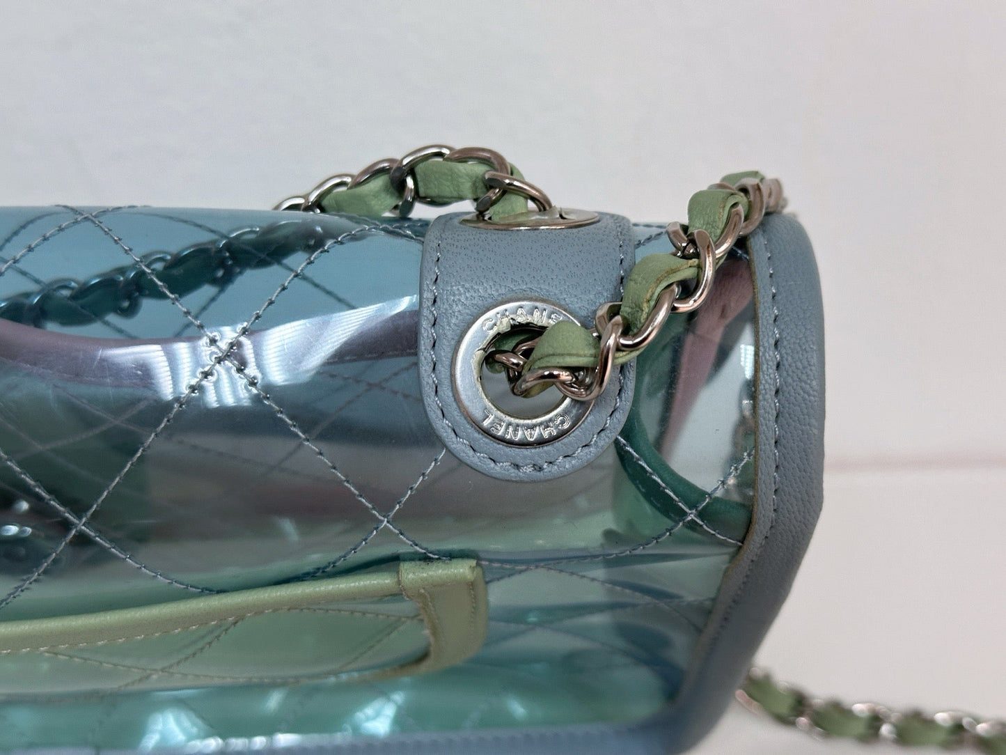 Chanel Coco Splash PVC Medium Flap Bag Pink/Blue/Green Holo card 2569