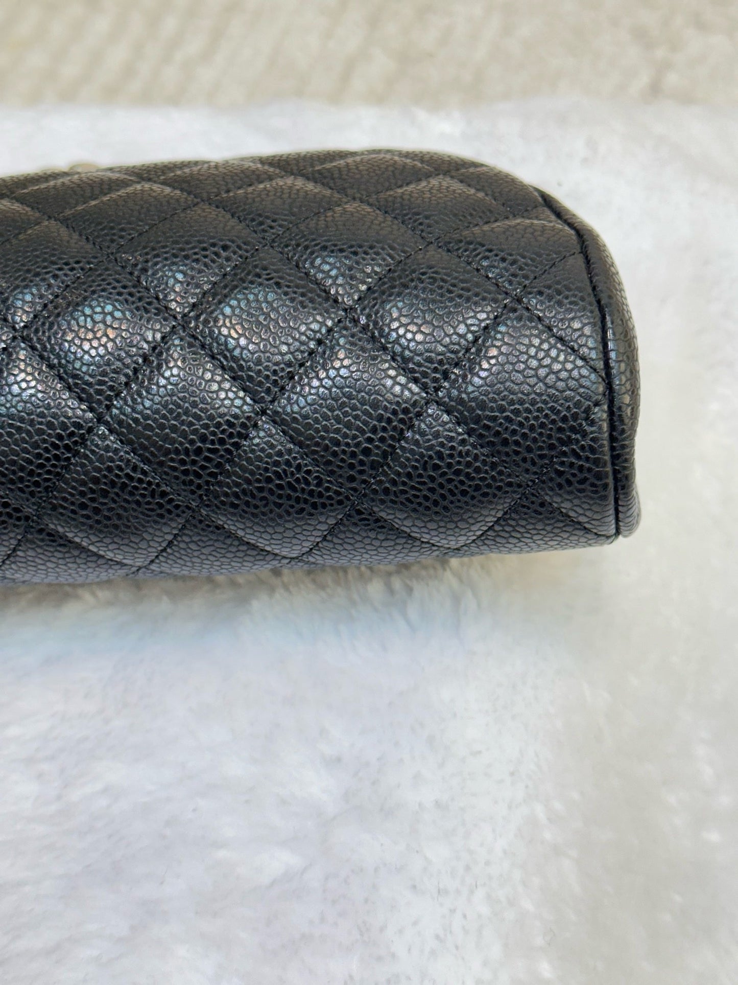 Chanel Quilted Timeless Kisslock Clutch Black Caviar SHW 1634 holo card