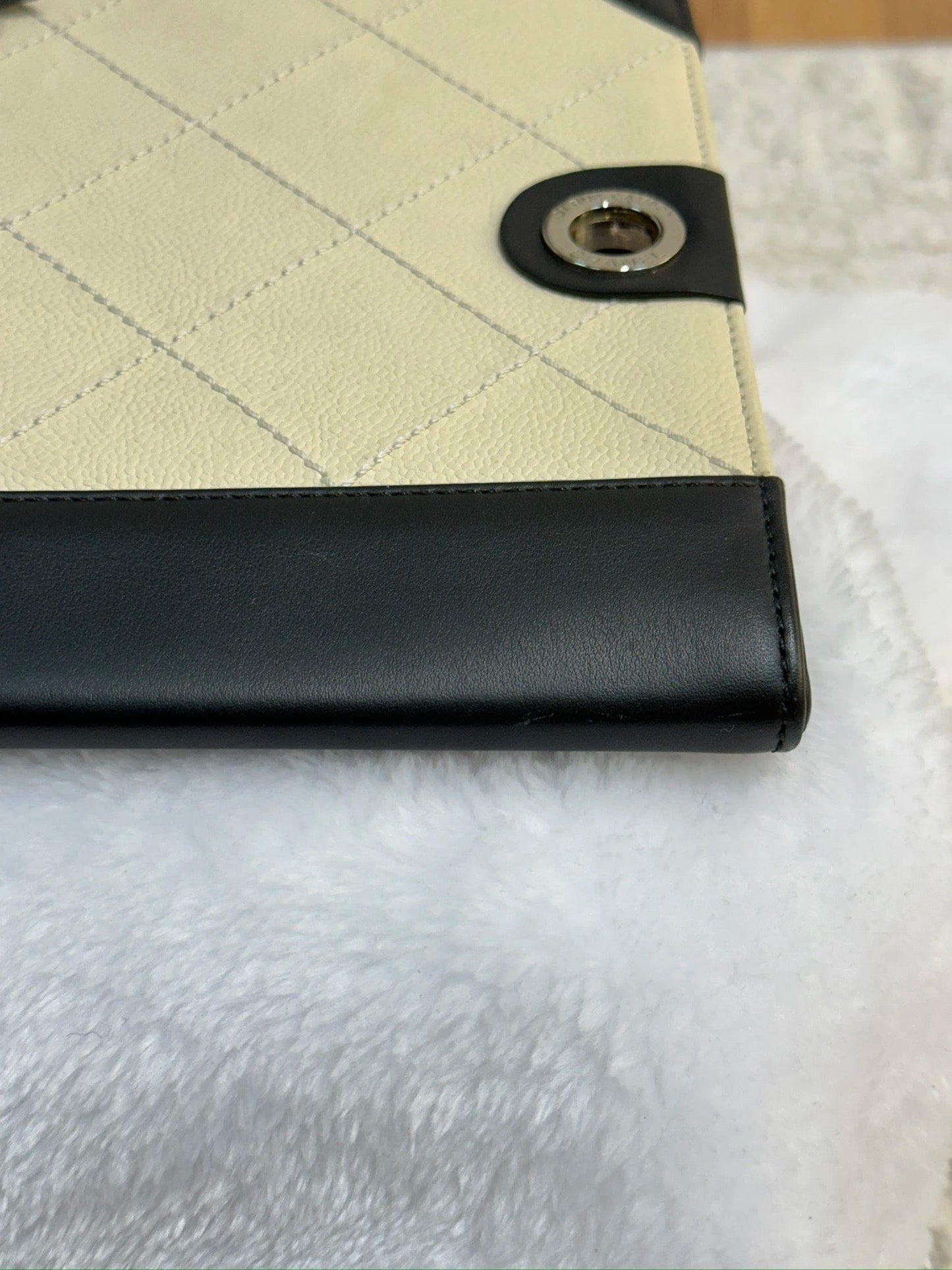 Chanel Medium Off White/Black Quilted Leather Drawing Portfolio Bag