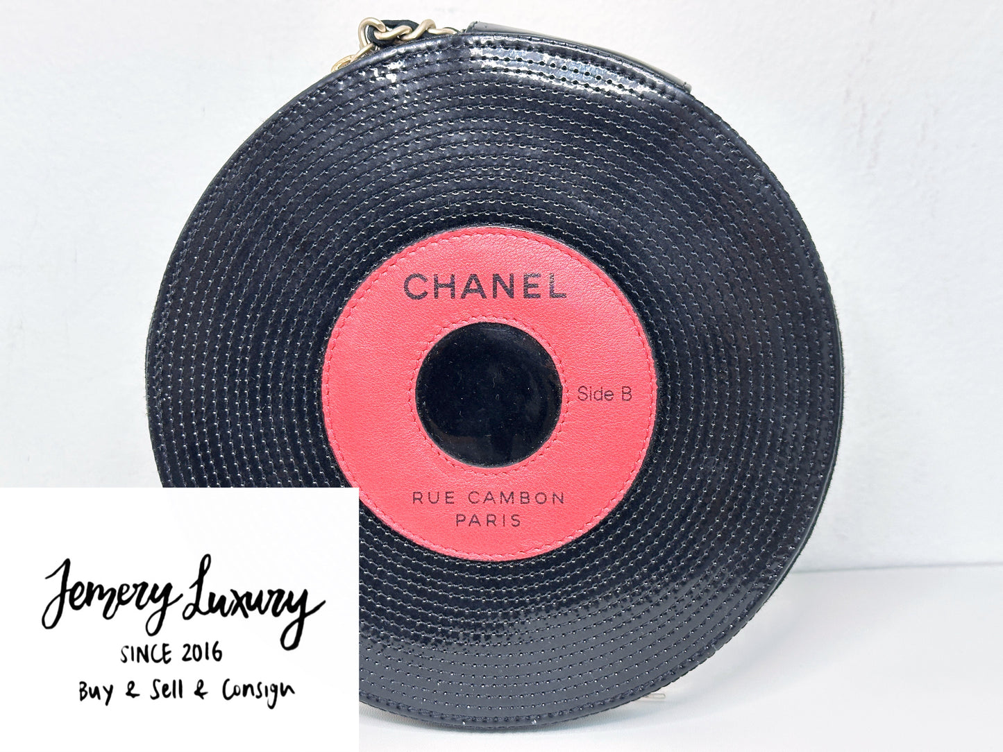 Chanel Record Chain Bag in Patent Leather Black Red 8954 holo