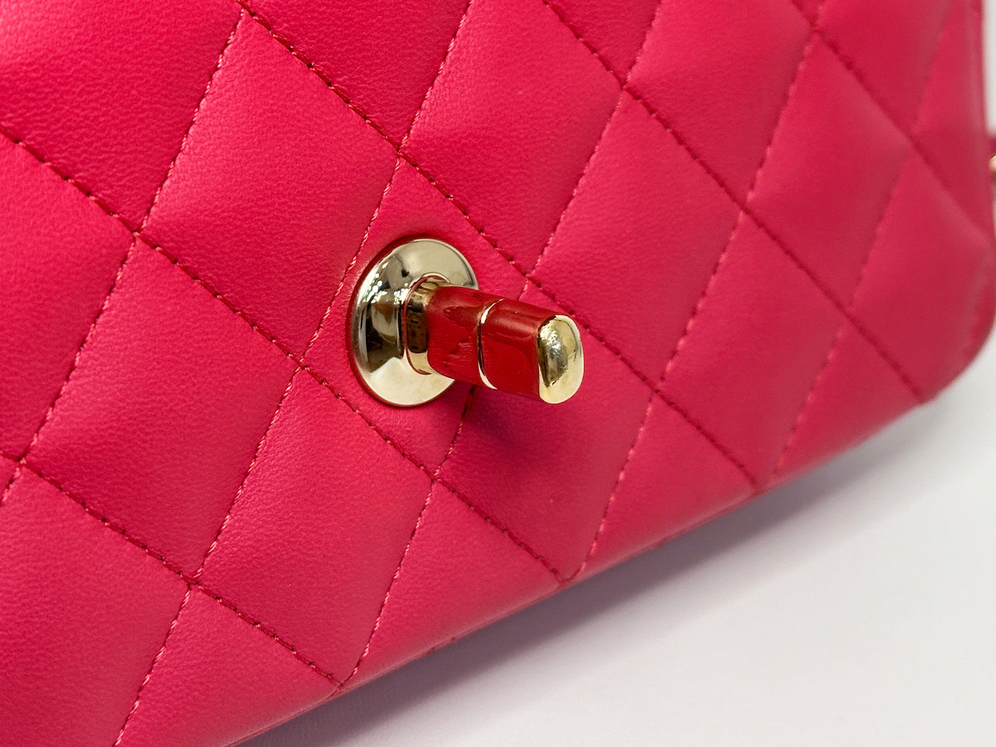 CHANEL Lambskin Quilted Mini Rectangular Flap Red 2491 holo card