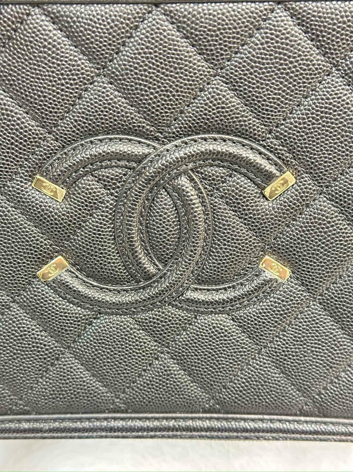 Chanel Medium Filigree Vanity Case Quilted Caviar Black GHW 2899 holo card