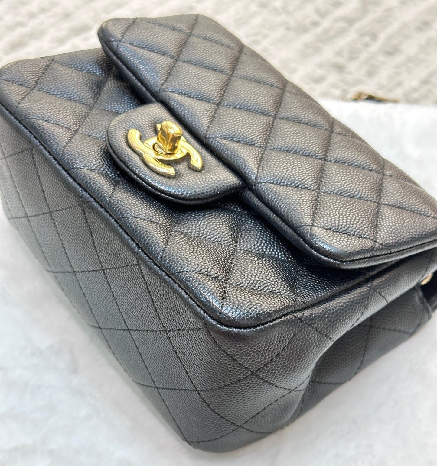 Chanel Mini Square Black Caviar Gold Hardware