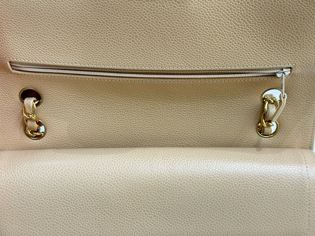 Chanel Medium Caviar Classic Double Flap Bag Beige