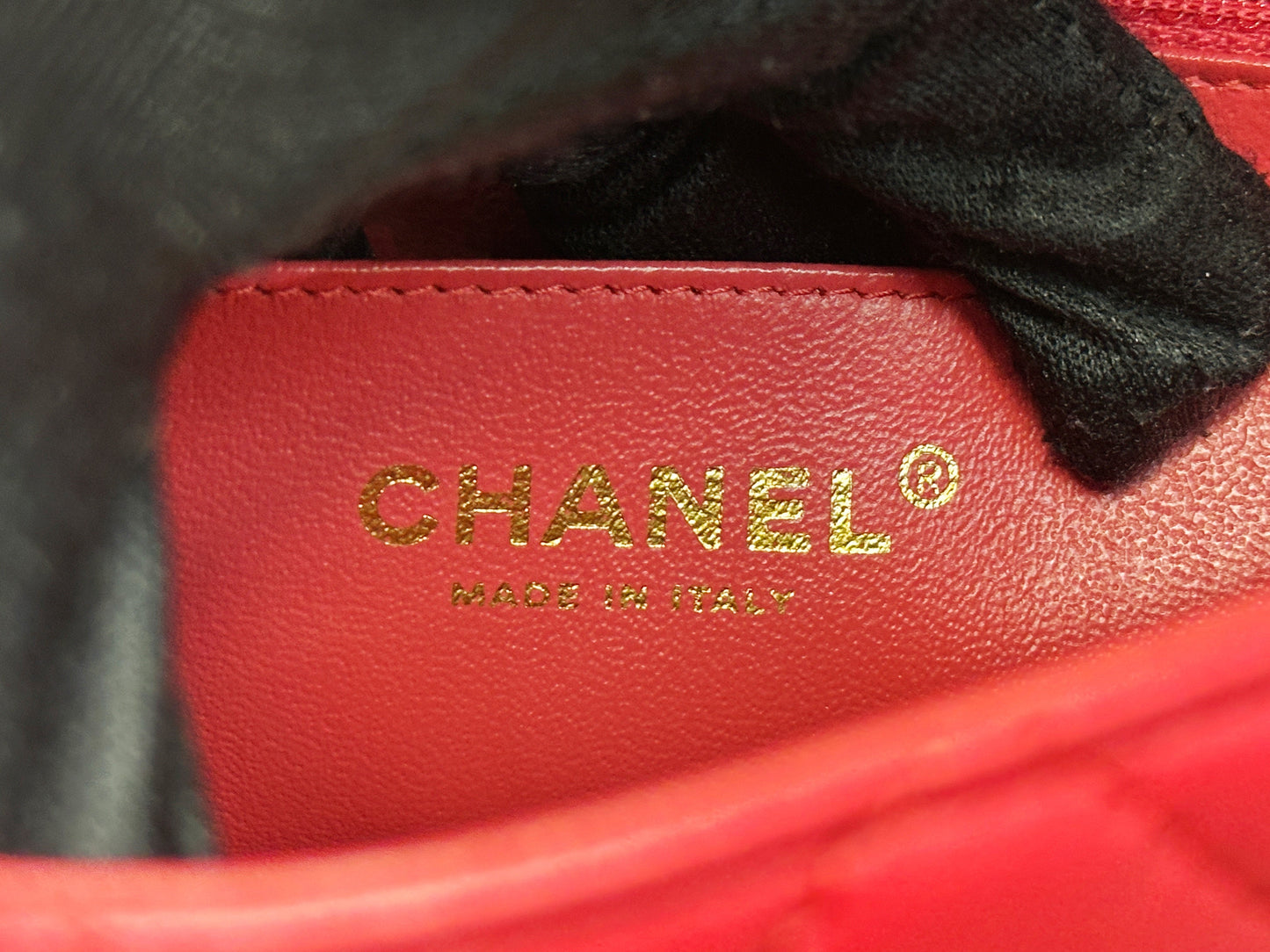 CHANEL Lambskin Quilted Mini Rectangular Flap Red 2491 holo card
