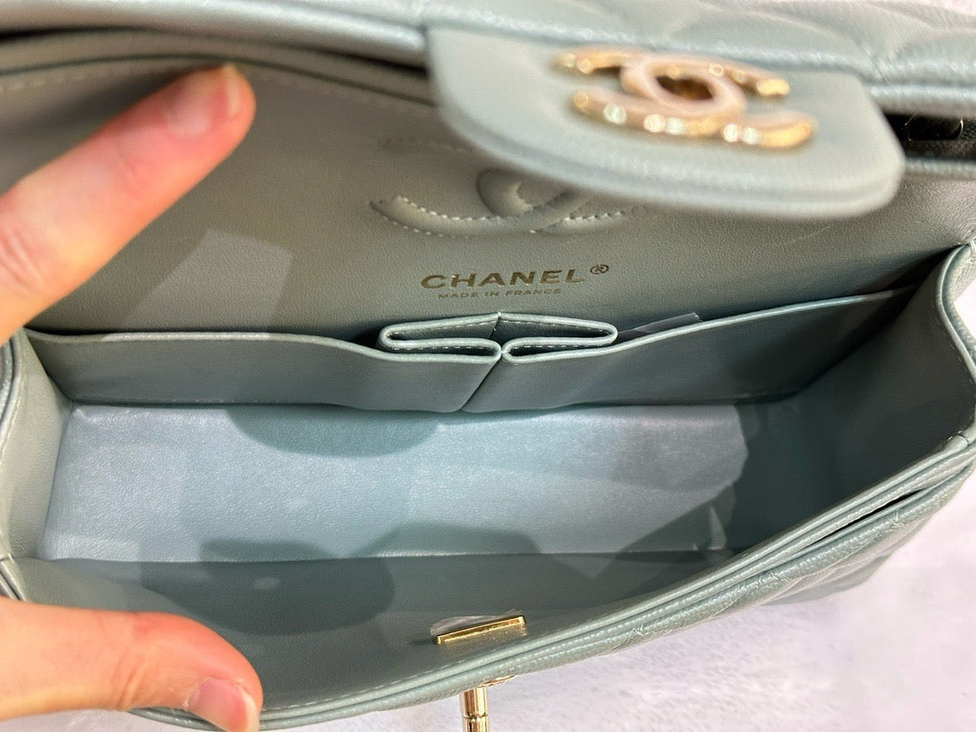 Chanel Small Caviar Quilted Double Flap Dark Green 22C