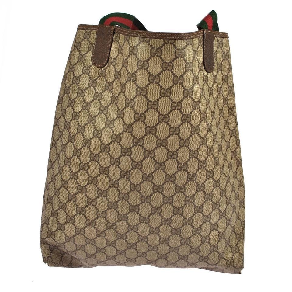 Gucci Pvc Leather Brown Beige, Brown Tote Bag E1047