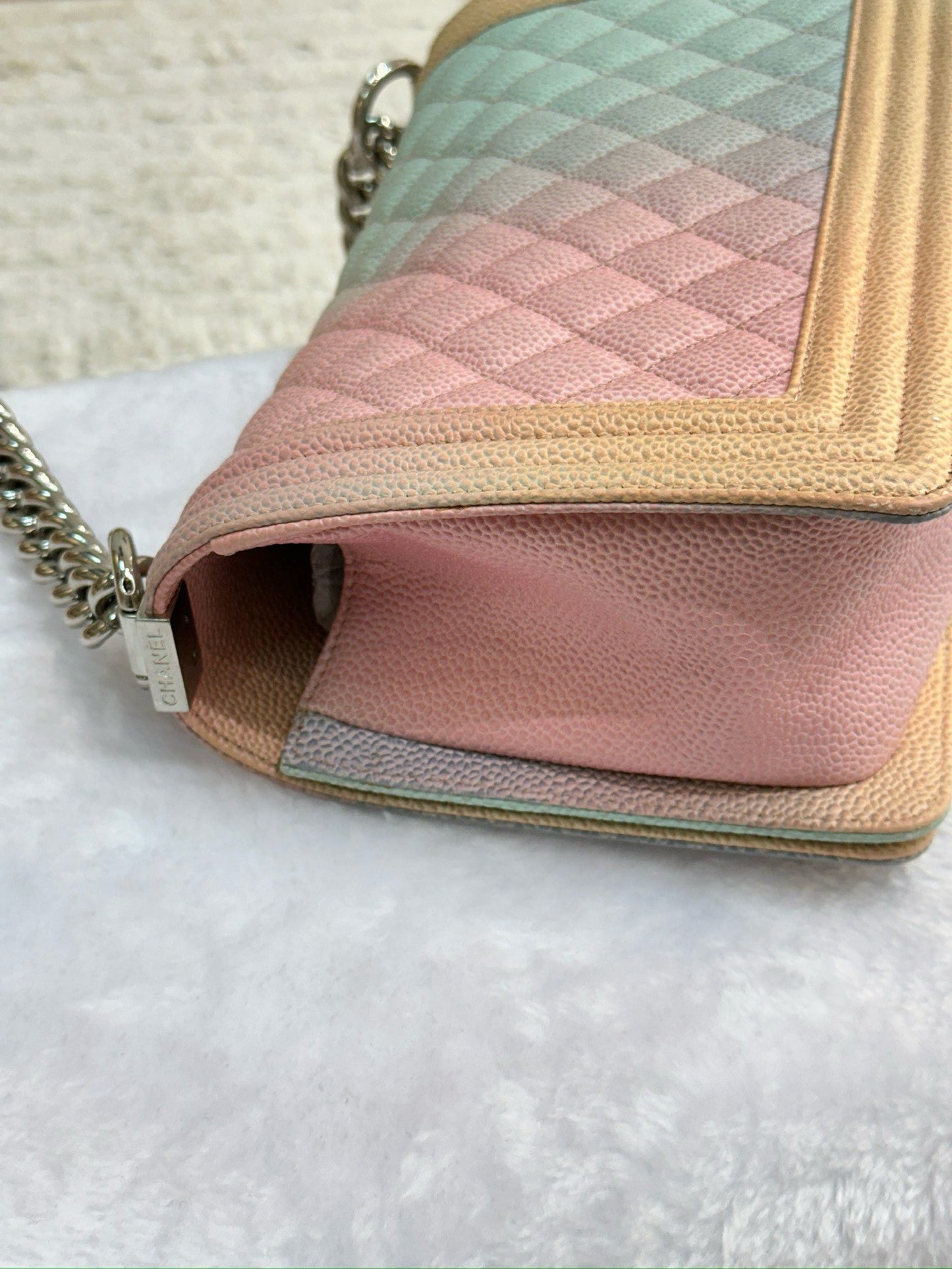 Chanel Medium Caviar Quilted Rainbow LeBoy Flap Pink Multicolor