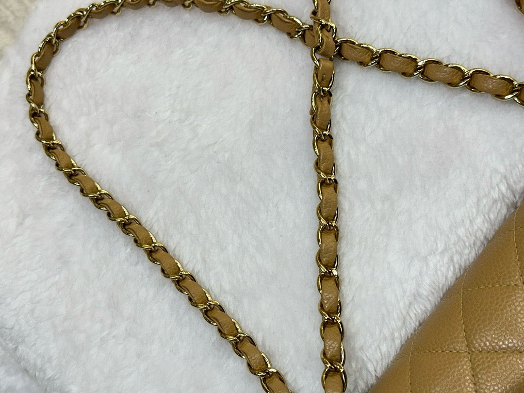 Chanel Medium Caviar Quilted Double Flap Beige Bag 866 Holo