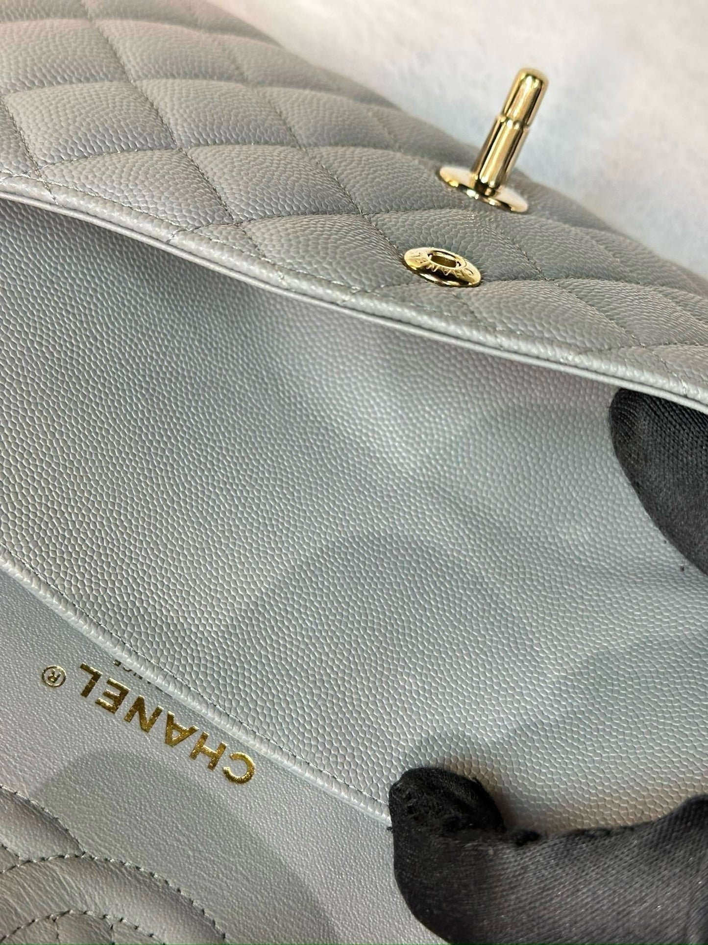 Chanel Medium Caviar Quilted Double Flap Bag Grey LGHW