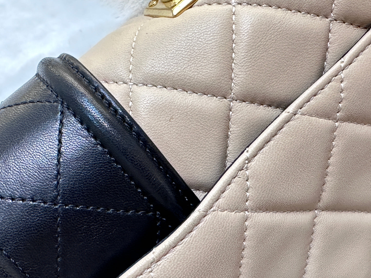 Chanel Medium Lambskin Quilted Elegant CC Flap Beige Black GHW