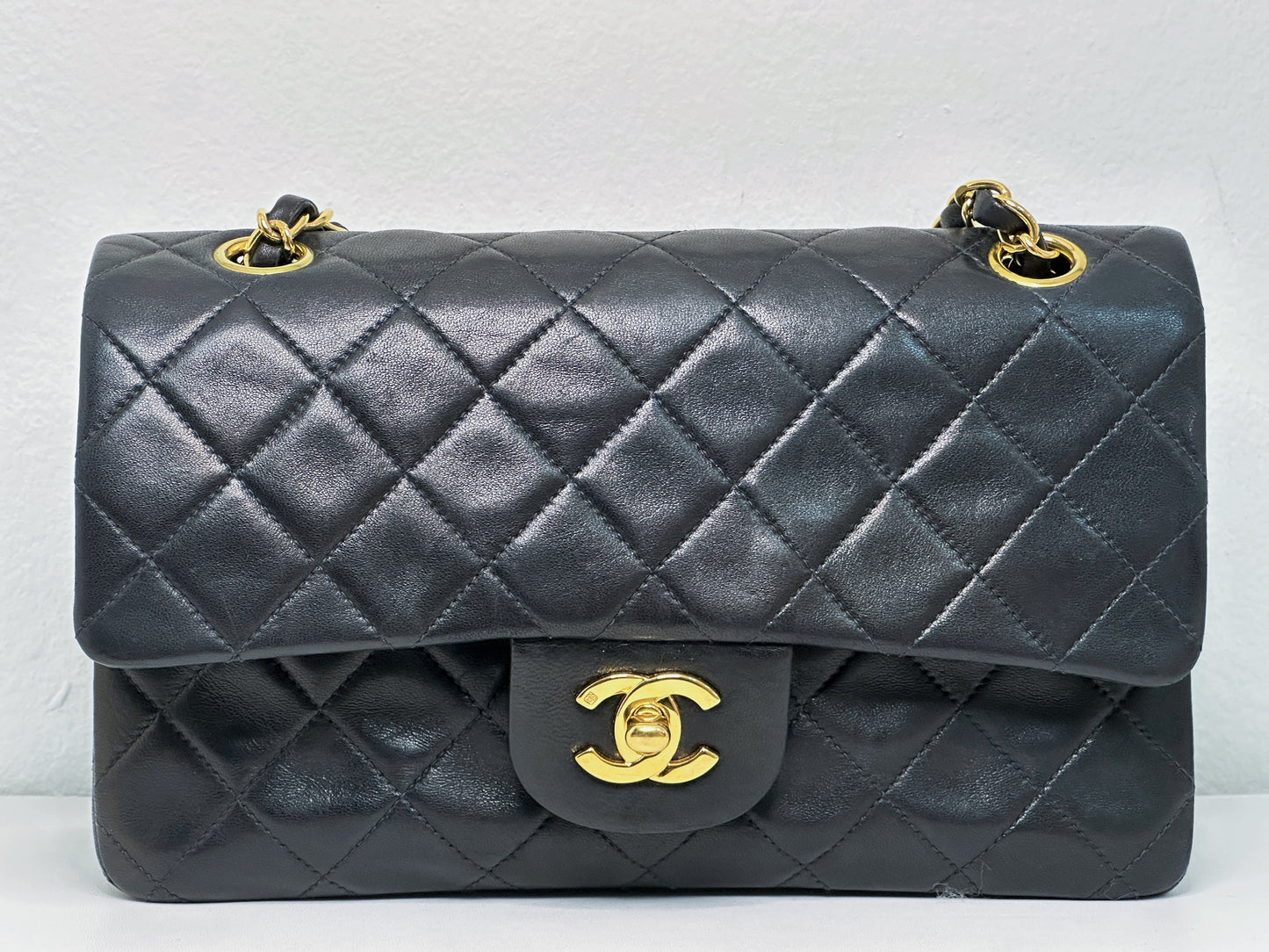 Chanel Vintage Black Quilted Lambskin Small Classic Double Flap Bag 4591 holo card