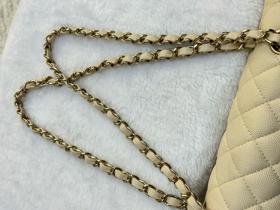 Chanel Small Classic Quilted Double Flap Ivory Light Beige 20C LGHW