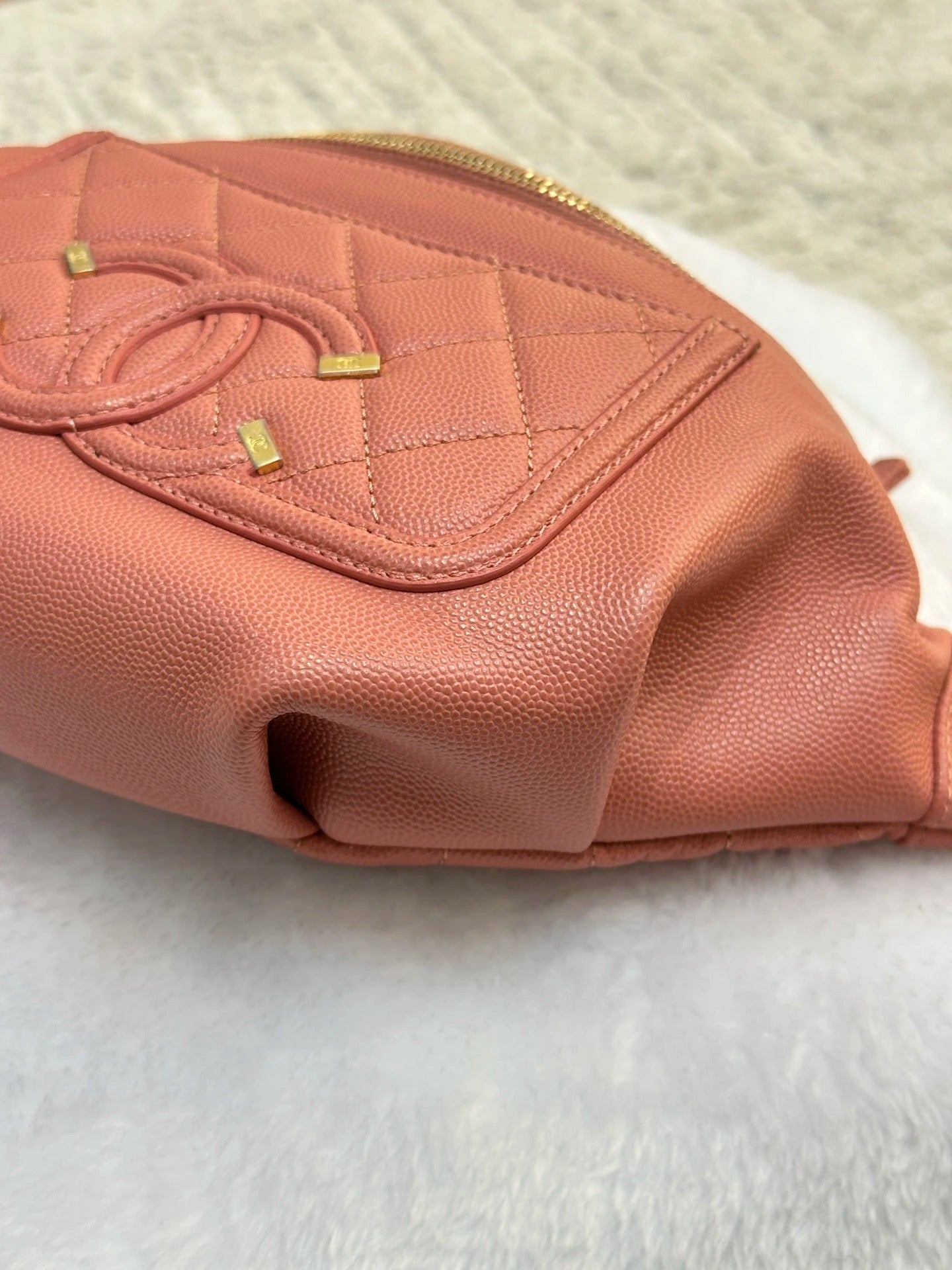 Chanel Caviar Quilted Filigree Waist Bag Pink GHW