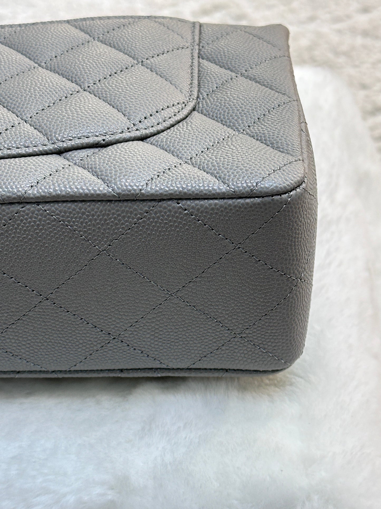 Chanel Small Caviar Quilted Double Flap Grey 21B Unused Condition