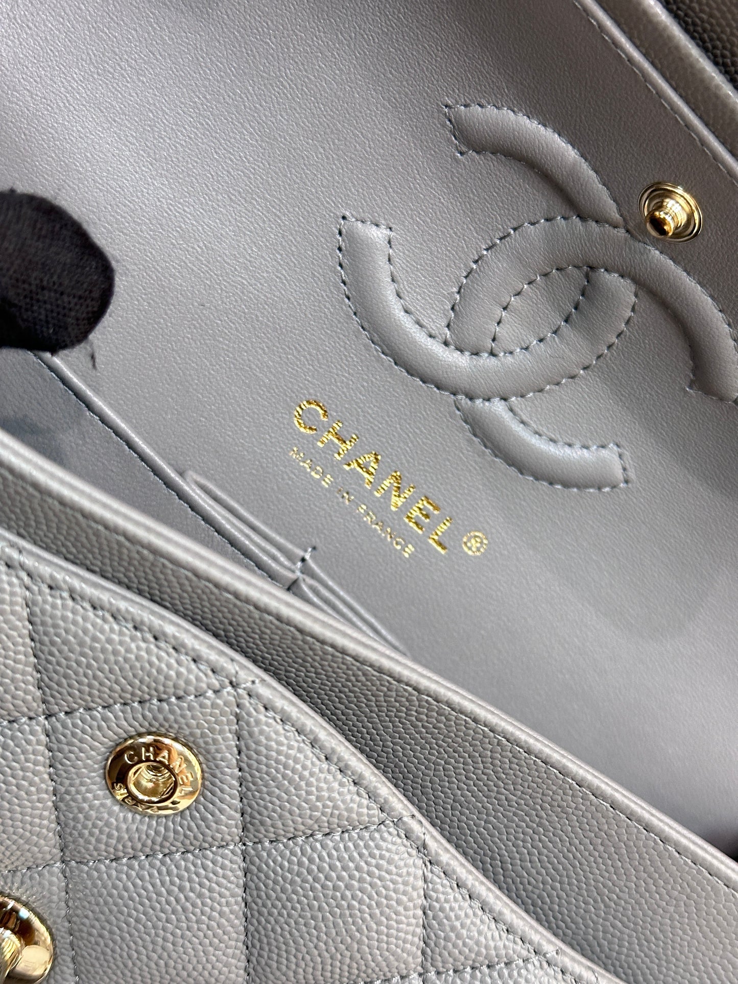 Chanel Small Caviar Quilted Double Flap Grey 21B Unused Condition