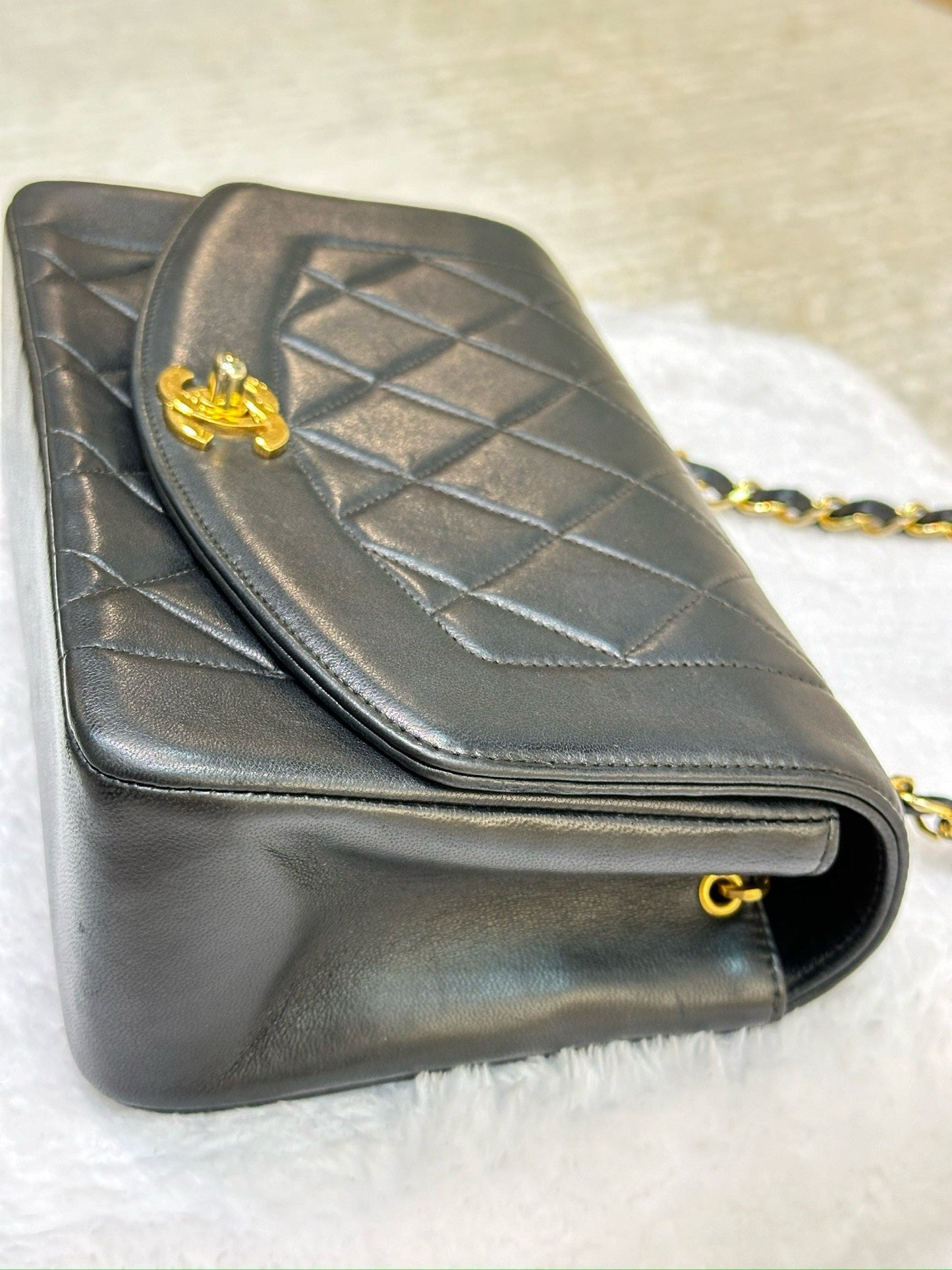 Chanel Small Vintage Diana Lambskin Should Flap Bag Black GHW 2 Holo